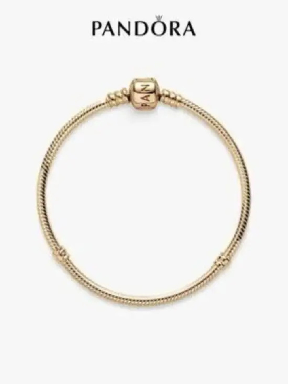 Pandora Moments Gold Tone Snake Chain Bracelet Barrel Clasp
